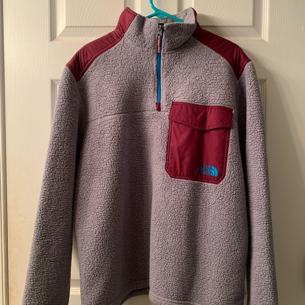 The North Face Gray and Red Fleece Pullover